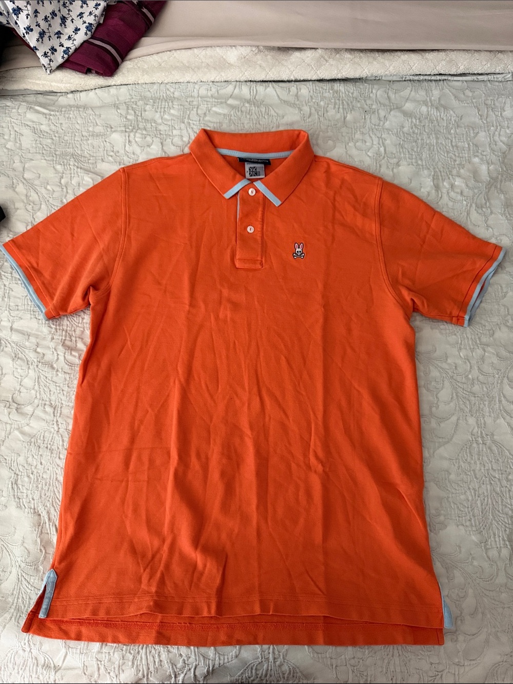 Psycho Bunny Orange Polo with Light Blue Trim